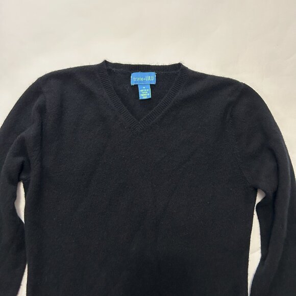 Vintage trixie + LULU 100% Cashmere sweater womens sz M Black v neck long sleeve - Picture 3 of 12